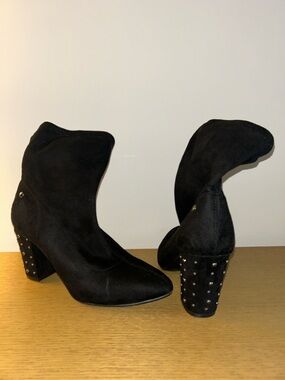 Black Suede Studded Block Heel Ankle Boots - Simply Vera Wang